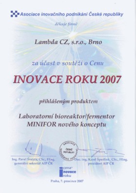 Fermenter LAMBDA Minifor - INNOVATION of the year 2007 diploma